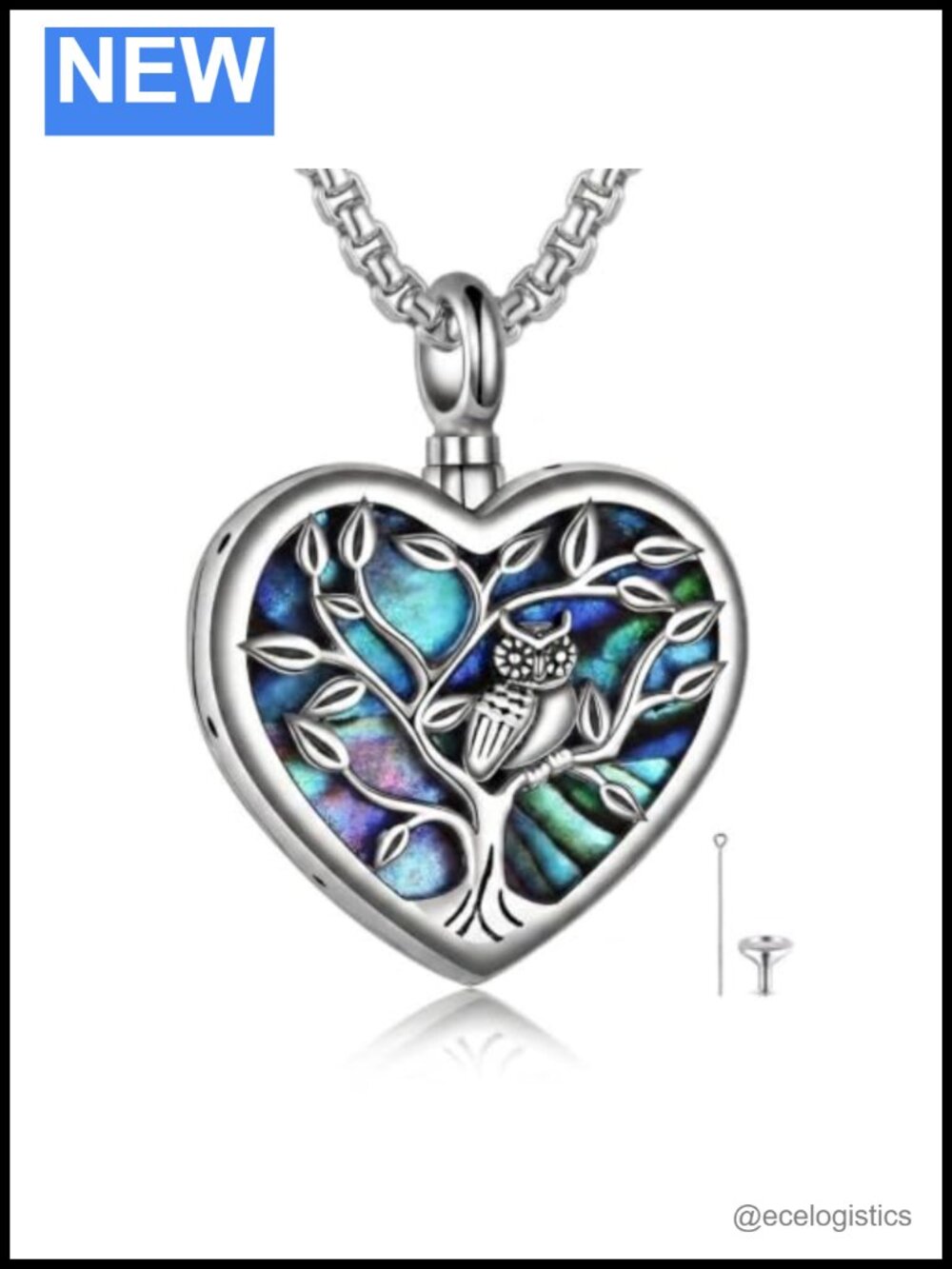Sterling Silver Owl Urn Necklace "Always in My Heart" Cremation Jewelry 18"